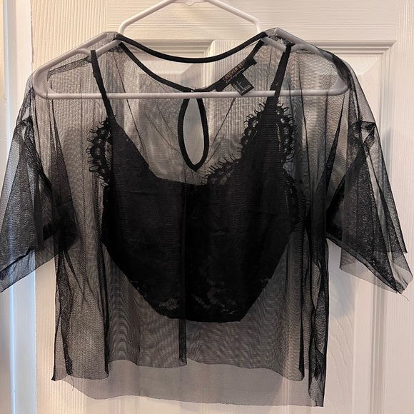 Forever 21 Black Sheer Crop Top - Picture 1 of 2